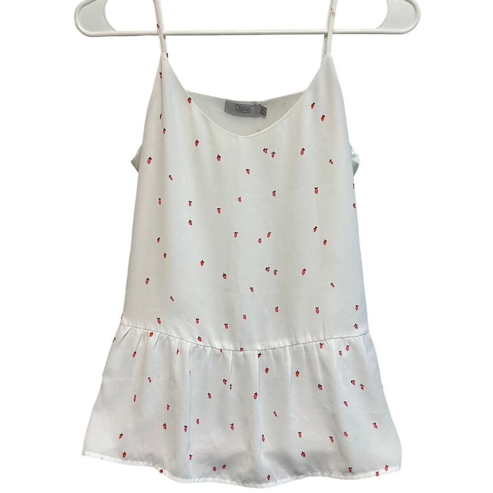 Dalia Strawberry Print Camisole Women Size S White Coquette Peplum Tank Top Cute